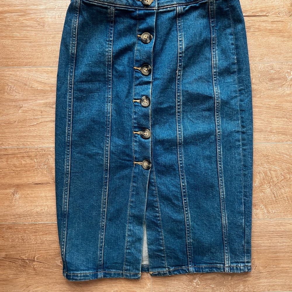 Denim Button-Front Skirt